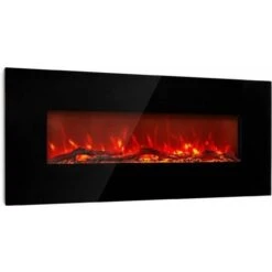 Klarstein Lausanne Long Electric Fireplace 1600W 2 Heat Settings 128 Cm Black Black