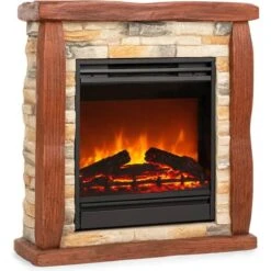 Klarstein Lienz Electric Fireplace 1800W Stone Decor Polystone Remote Control Red Brown